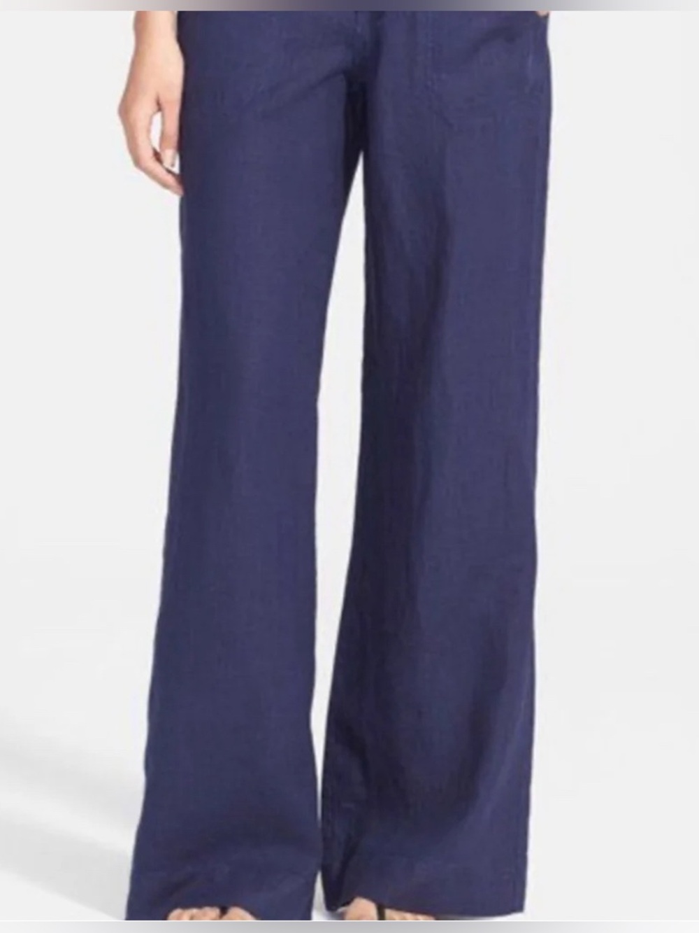 Joie Navy Blue Wide-Leg Pull-On Pants Size Medium 100% Linen